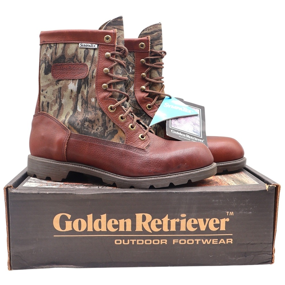 Golden Retriever Hunting Boots Mens 10.5 M Vintage USA Leather Camo Sympatex NEW